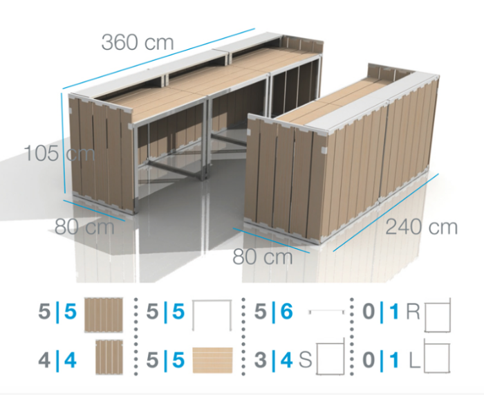 U BAR Elements - natural / white / grey, folding pallet, wooden